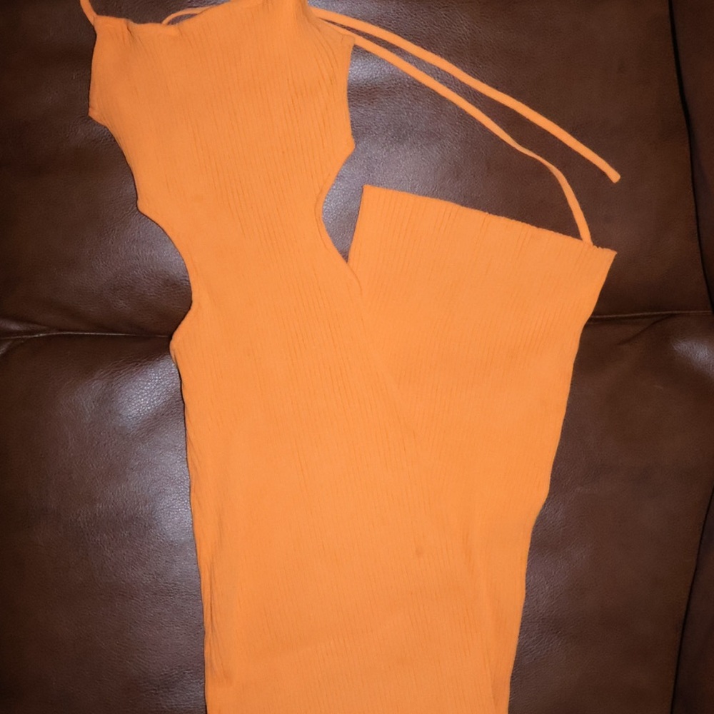 Meshki Orange Ribbed Midi Dress